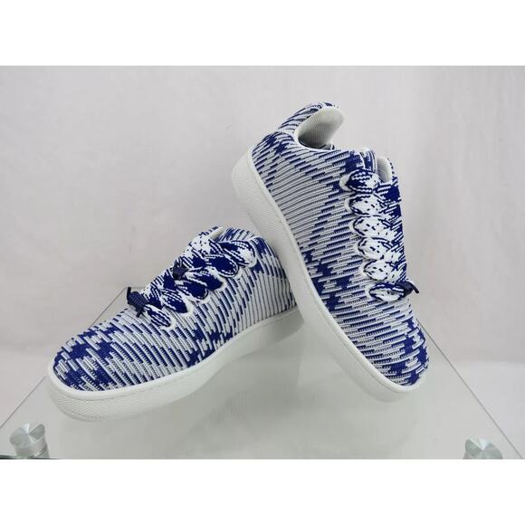 $ 900 NIB BURBERRY BOX BLUE CHECK CANVAS LOGO PLATFORM SNEAKERS 13.5 US 46.5 IT - Picture 8 of 12